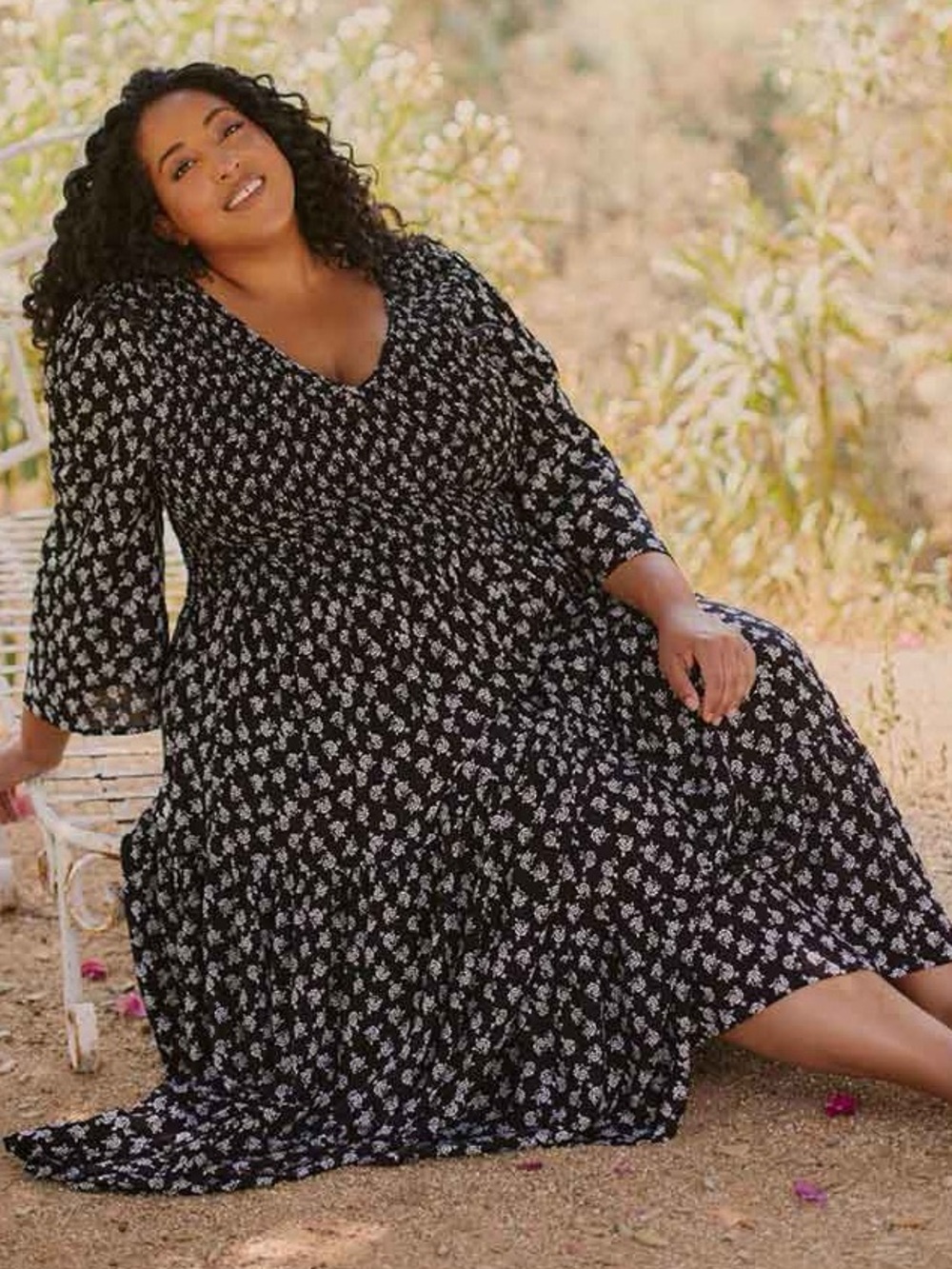 Christy Dawn Floral V Neck Basil Maxi Dress Plus 1X